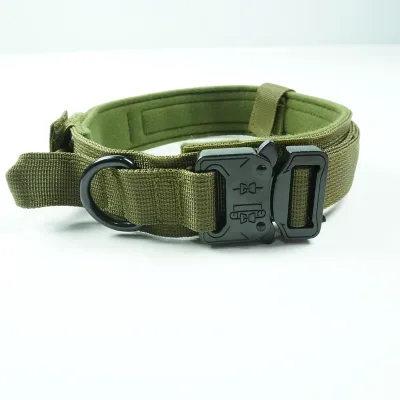 Heavy Duty Nylon Tactical Dog Collar Adjustable Quick Release Buckle Outdoor Training K9 Collar with D Ring Durable Green