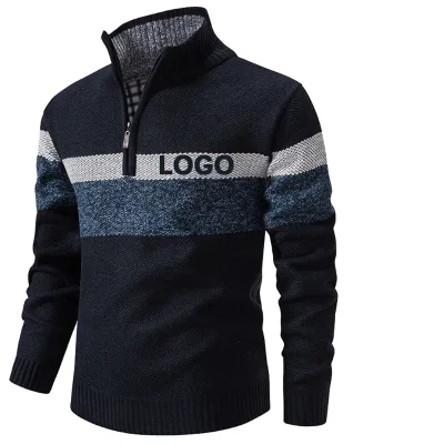 Cross-Border ODM Autumn and Winter Color-Matching Striped Knitted Men's Long-Sleeve Half-Zipper Sweater Trendy