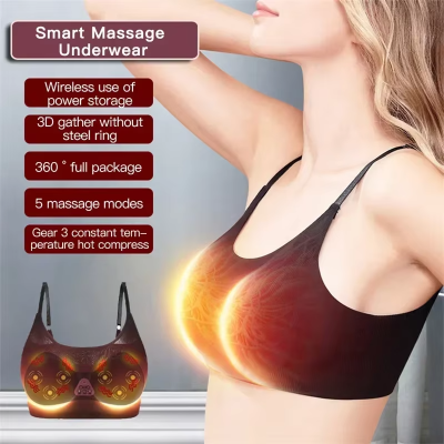 Portable Home Breast Massager 6 Massage Heads 3 Modes Hot Compress Nylon Infrared Heated USB New Electric Breast Massager