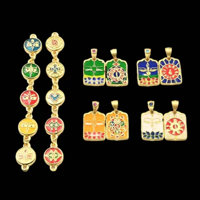 Wholesale Of Ancient-Style Golden Oil Drip Five-Way God Wealth Pendant Chain Bracelet, Yellow Scripture Plaque