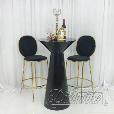 Modern Black Round Bar Table with High Metal Base for Wedding Home Salon Hotel and Banquet Use