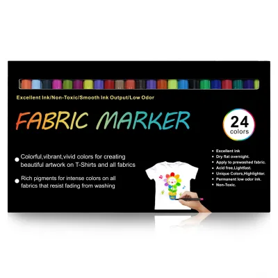 Fabric Markers Set of 24 Colors, Fabric Pens Permanent, Canvas Markers Fabric Paint Pens, Fabric Crayons for Fabric Decorating,