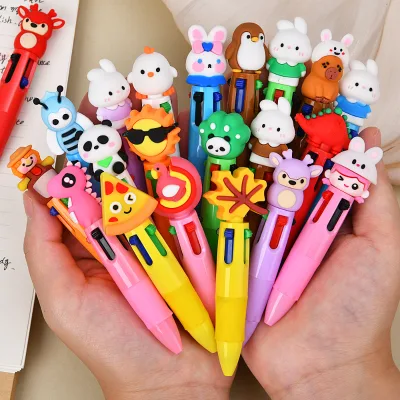 Cute Heart-shaped Four-color Ballpoint Pens Cartoon Love Rose Multi-color School Kids Gifts Creative Valentine's Day