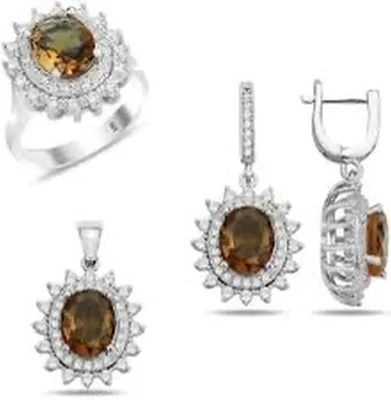 Natural Zultanite and Diamond Jewelry Set 925 Sterling Silver Tarnish-free necklace Earrings Ring Set for Women Anniversary