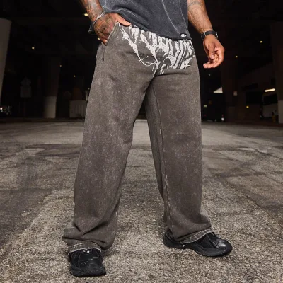 Custom Comfortable Cotton Joggers Sweatpants With Distressed Design Dark Wave Joggers Pants