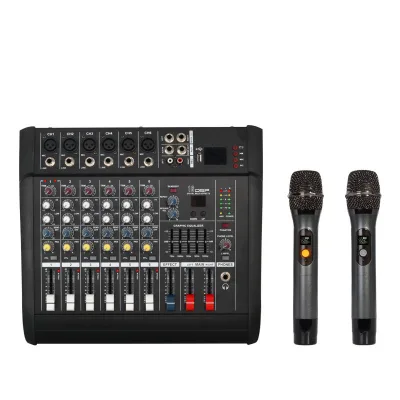 PMX 602S Professional 250W Audio Power Amplifier with 2 Wireless Microphones 6 Channel Powered Audio Mixer Grey Surround Sound