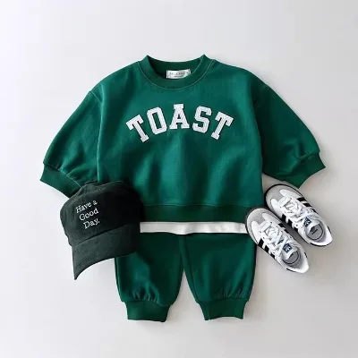 Ins Korean American Corduroy 2-Piece Leisure Children's Clothing Spring Autumn Casual Sports Long Sleeve Sweatshirt Set