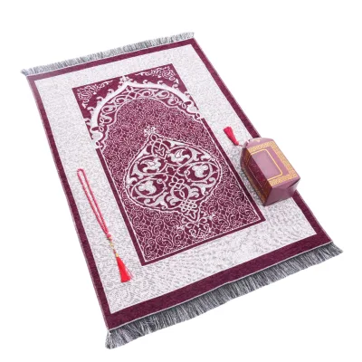 Luxury Grey Islamic Prayer Mat Set with Tasbih Beads Gift Box Portable Muslim Prayer Rug Ramadan Eid Gift Wholesale