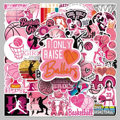 50Pcs Wholesale Waterproof PVC Women's Basketball Cartoon Stickers, Vintage Custom Decals for Bike & Luggage