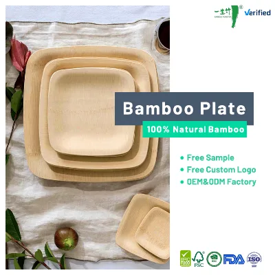 Eco-friendly Square Disposable Bamboo Plates Sets-BPA Free Compostable Dinnerware for Party Use