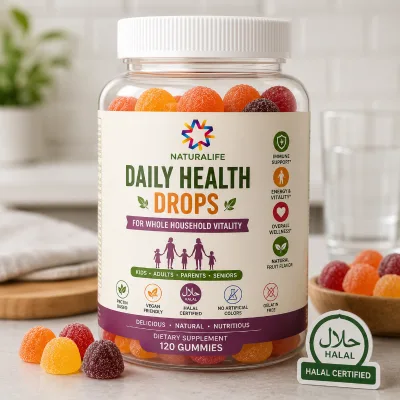 Private Label Halal Daily Health Drops for Whole Household Vitality Natural Fruit Flavor Wellness Gummy