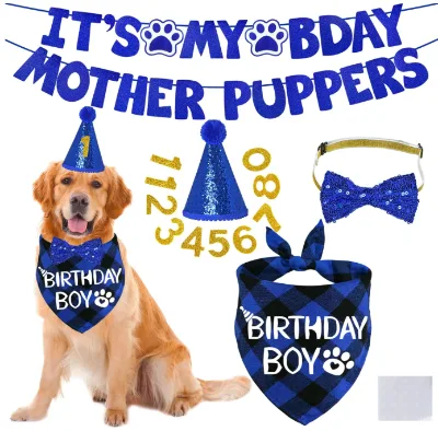 Blue It's My Baby Mother Puppers Banners Garland Dog Happy Birthday Scarf Hat Bow Tie for Pet Boy Dogs Birthday Party Supplies