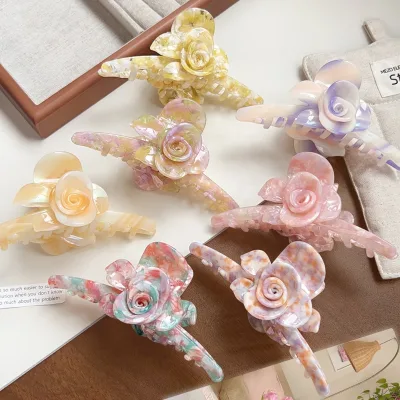 13cm Big Size Luxury Flower Acetate Hair Claw French Handmade Large Acetate Hair Claws Wholesale Claw Clips for Women