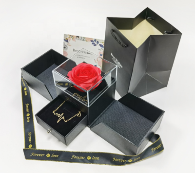 Valentine Day Gift Two Side Open Eternal Flowers Jewelry Drawer Packing Preserved Rose Gift Box