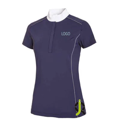 Custom Horse Riding Short Sleeve Stand Collar Turtleneck Equestrian Top Women's Splicing Riding Classic Equestrian Shirt