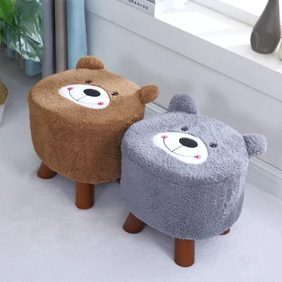 Wholesale Bear Shape Wooden Stool with Portable Fabric Cover Square Footrest for Seating for Home Bedroom and Outdoor Use
