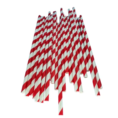 Eco-Friendly Red Striped Biodegradable Paper Straws - Sustainable Drinking Solutions for Every Occasion