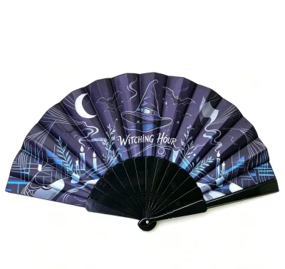 BSBH Customized Gothic Plastic Folding Fan Halloween Witch Design Decorative Functional for Parties Cosplay Promotional Gifts