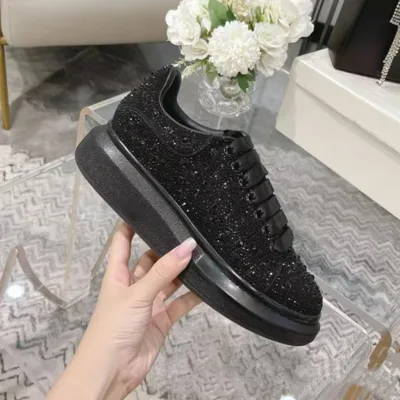 Factory Price Black Rhinestone Platform Height-increasing Rubber Gym Trainer Casual Sneakers Sport Shoes