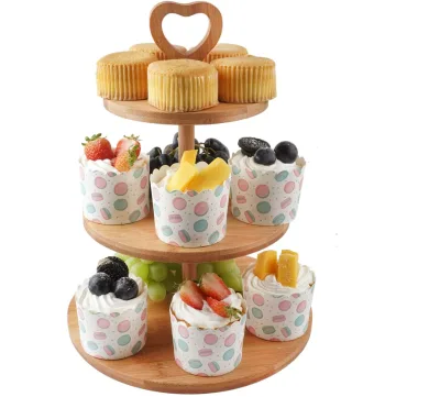 2026 3 Tier Bamboo Cake Stand Round Serving Stand Fruit Plate Party Food Server Display Ideal for Party Wedding Birthday