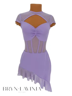 Custom Women Short Sleeve Dance Dress Mesh Patchwork Cut Out Lyrical Contemporary Performance Costume
