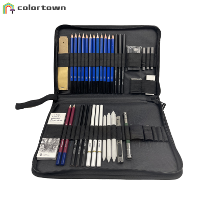 Professional 45 Pcs Artist Sketching Charcoal Set for Sketching and Drawing Pad