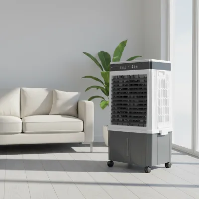 Powerful 3000m³/h Portable Evaporative Air Cooler,21L Nestable Water Tank,90W,Optional Glass Top,Save Loading Space