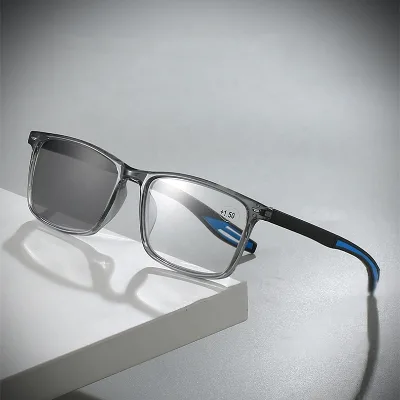 Photochromic Ultralight Sport Cycling Rectangle Rivet Photogray Bezel for Men Multifocal Progressive Reading Presbyopia Glasses