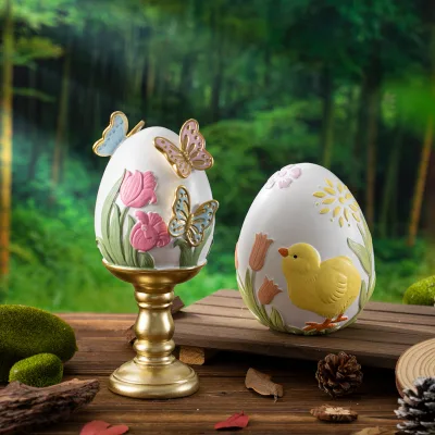Eco-friendly Hand-painted Bunny Gnome Easter Egg Resin Figurine Business Gift for Home Living Room Table Festive Decorations