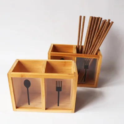 Silverware Organizer Bin Forks Spoons Knives Suitable Kitchen Tableware Wood Wooden Bamboo Utensil Cutlery Holder