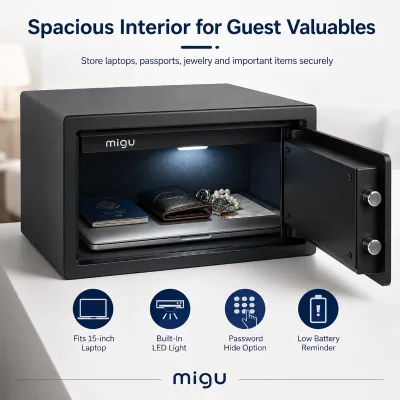 Smart Hotel Safe Box Digital Keypad & Key Access | Metal Security Safe Box for Money | Electronic Safe Box