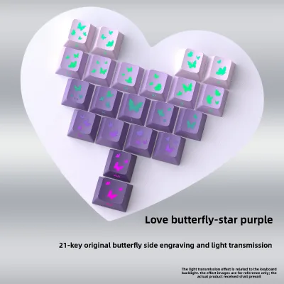 In-stock Wholesale Cross-border 21-key Keycaps ( Butterfly/heart) Replacement Sets for Original Factory-engraved