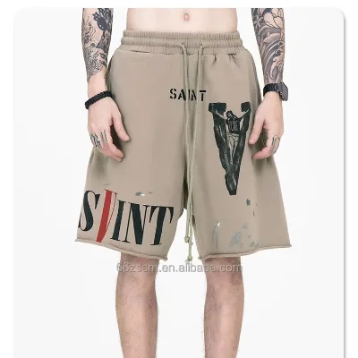 Streetwear Oversized Sweat Shorts Elastic Waist digital Printing Hip Hop High Street Shorts for Men Loose Fit Sport Shorts
