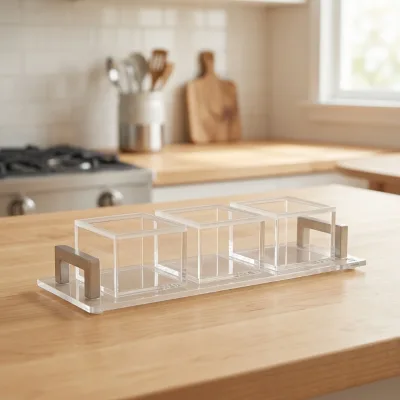Light Luxury Acrylic Lucite Three Grid Spicebox Jewish Festival Shabbat Special Transparent Slidingcover Dustproof Seasoning Box