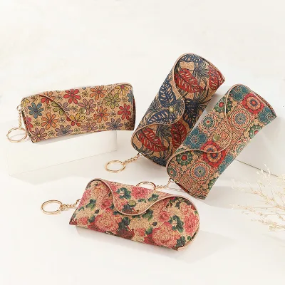 Soft Sunglasses Bag Portable Glasses Holder Bag Travel Sunglasses Organizer Bag with Keyring Cork Eyeglasses Box