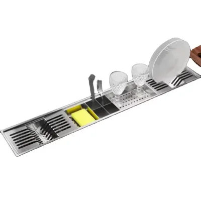 Handmade 304 Stainless Steel Single Dishwashing Drain Rack Sink Square Kitchen Island Nano Bar Kitchen Shelves Basin Countertop