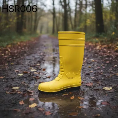 HY,cleaning Industry Foot protection High Fluorescent Yellow Gumboots Integral Molding PVC Anti-puncture Rain Boots HSR006
