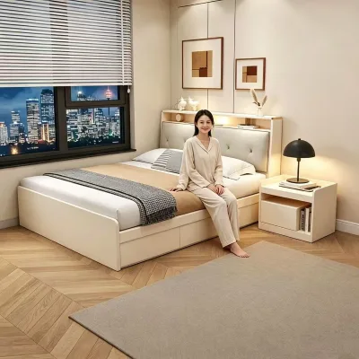 New Style Luxurious Minimalist Home Modern Wooden Bed Apartment Bedroom Furniture