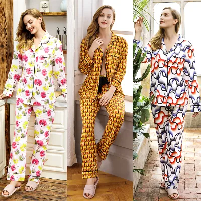 2022 Maternity Ladies Two 2 Pieces Set Classic Leisure Butt Flap Pajamas Lounge Wear 100% Cotton Floral Printed Sleepwear Women