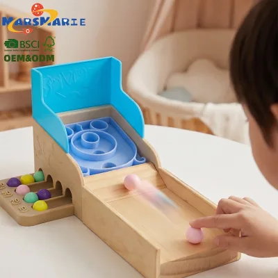 Custom CE CPC Montessori Kid Educational 4-level Scoring Card Slots Wooden Pinball Arena Beads Rolling Marble Run Board Game Toy