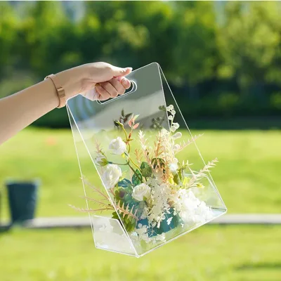 Acrylic Square Transparent and Creative Flowers with Hand Gift Box Qixi 520 Valentine's Day Gift Suitcase Flower Box
