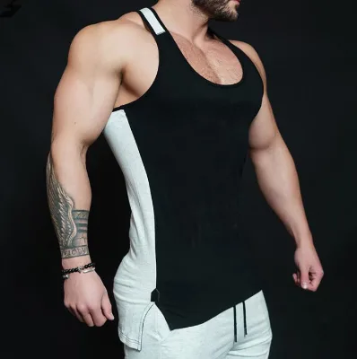 Printed Blank Cotton Fitness Workout Black Running Sleeveless Gym Vest