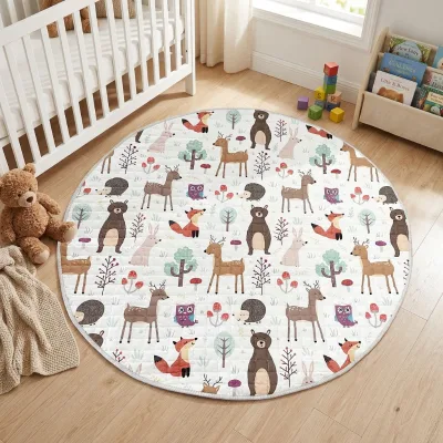 Forest Animals Baby Play Mat Polyester Baby Cotton Activity Rug for Crawling Tummy Time Nursery Playroom and Early Learning