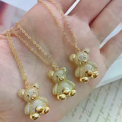 Custom Necklace Trendy Brass Plated Gold Women's Charm Jewelry Bear Charms