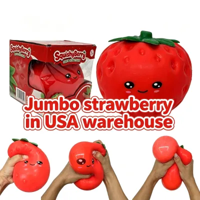 USA Warehouse Wholesale 15*12cm Slow Rising Jumbo Size Strawberry Squishy Squeeze Toy with Happy Face for Anxiety Relief
