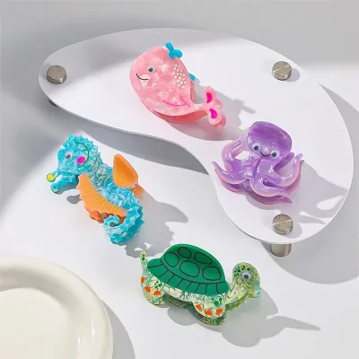 High Quality Stylish Marine Life Animal Custom Sea Horse Turtle Shaped Acetate Hair Claw Clip