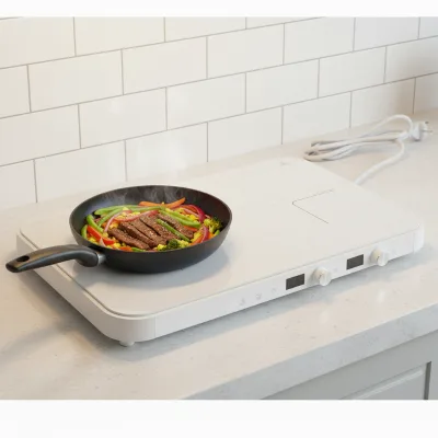 Portable Two-Burner Induction Cooker White Electric Appliance for Household Use