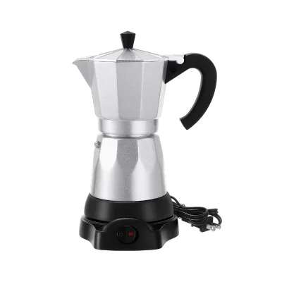 Electric 6-Cup Italian Moka Pot Coffee Maker with Lid Portable Aluminum Espresso Machine Detachable Base for Home & Travel