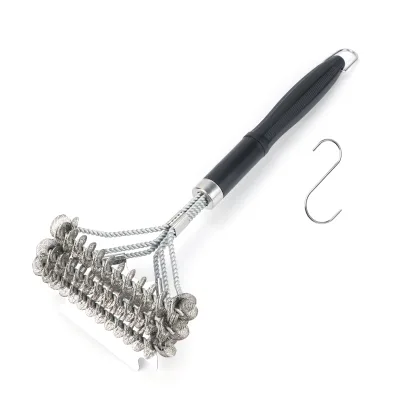 2024 Popular Style Customizable 3 in 1 Stainless Steel with Scraper Grill Cleaning Brush