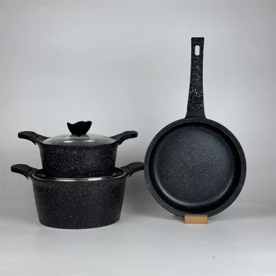 High Quality Modern Nonstick Aluminum Cooking Cookware Set 20-24cm Korean Stockpot and 24cm Fry Pan Our Place Cookware Set